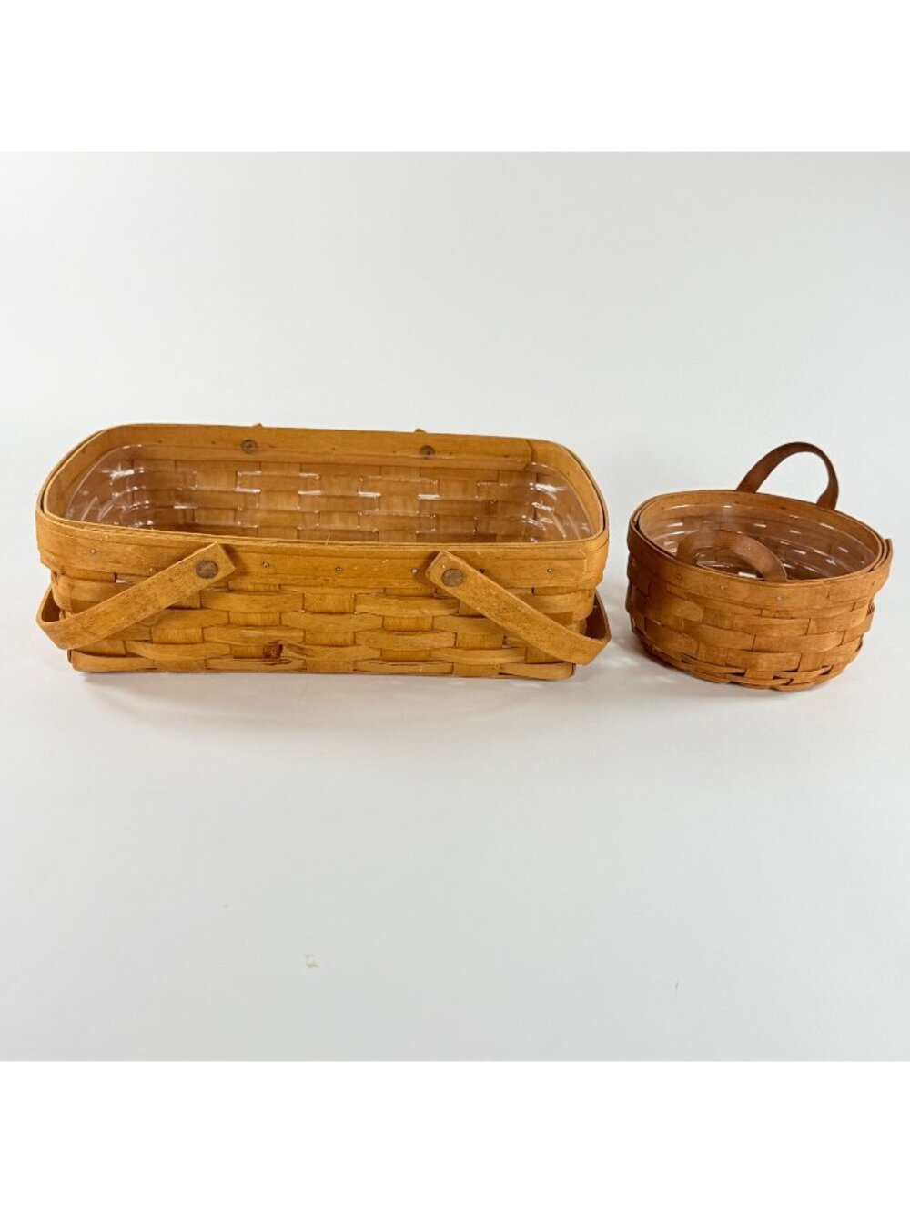 Longaberger 90's Woven Basket Set With Plastic Liners Large Rectangle Small Roun